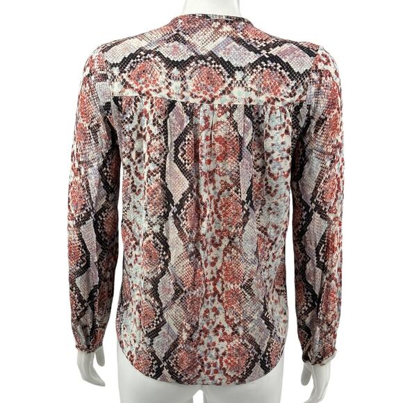 Lovers + Friends Top Womens Small Red Cream Snake Print Tie Neck Artsy Mob Wife - Picture 5 of 9